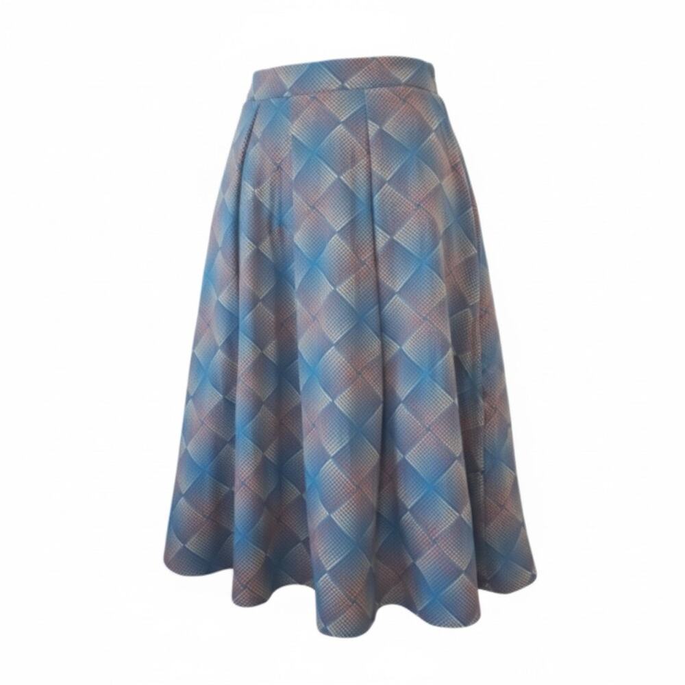 LuLaRoe Womens Box Pleats Skirt Blue and Pink Elastic Waistband Pockets Size XL